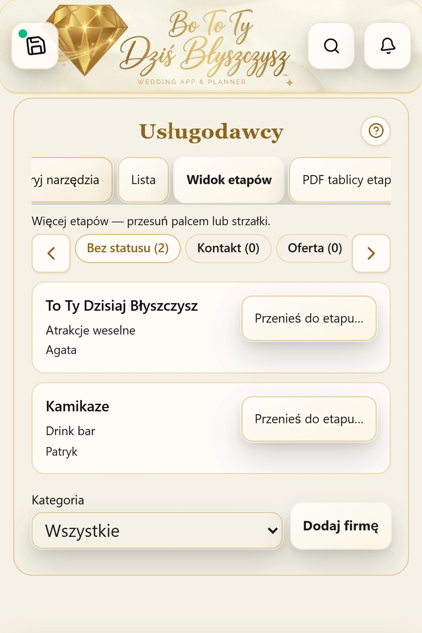Autentyczny podgląd interfejsu aplikacji Dziś Błyszczysz Planner