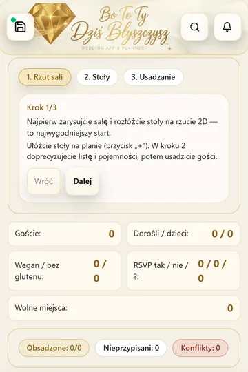 Moduł Plan Stołów na telefonie (widok pionowy).